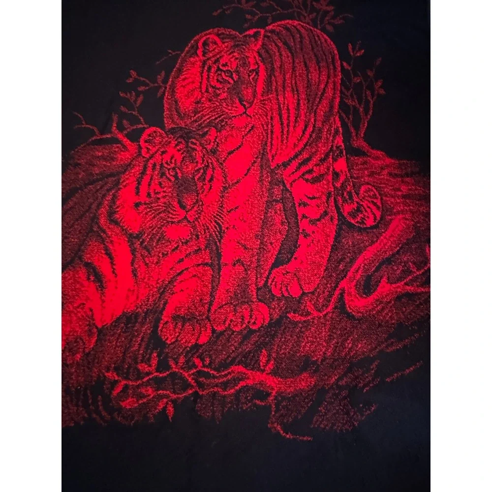 Vintage San Marcos Blanket Red Black Tigers Big Cat Twin 88x57 HAS TAG